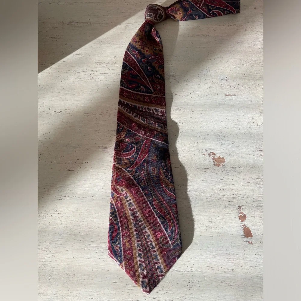 Polo Ralph Lauren Vintage Wide Paisley Print Cashmere Tie in Earth Tones (Multi)